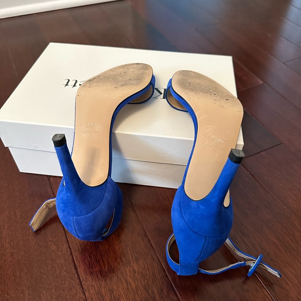 LK Bennett Dora Suede Heeled Sandals in Blue, size 37 - Picture 6 of 7